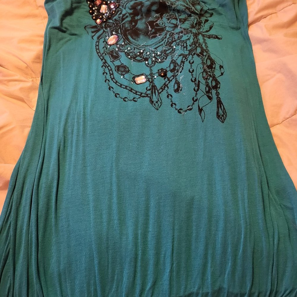 Teal green strapless mini dress